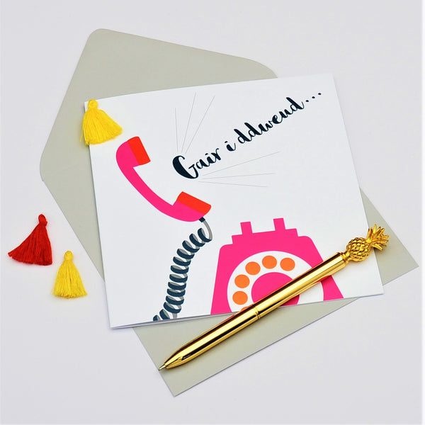 Welsh General Card, Telephone, Just to Say…, Embellished with a colourful tassel