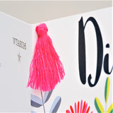 Welsh Thank You Card, Flowers, Thank You, Embellished with a colourful tassel