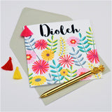 Welsh Thank You Card, Flowers, Thank You, Embellished with a colourful tassel