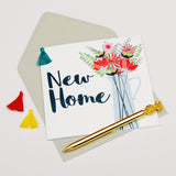 New Home Card, Vase of Flowers, New Home, Embellished with a colourful tassel
