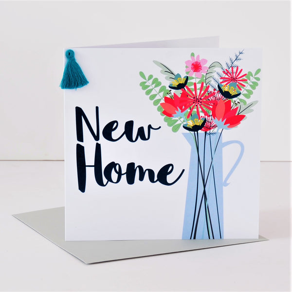 New Home Card, Vase of Flowers, New Home, Embellished with a colourful tassel