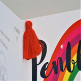 Welsh Birthday Card, Penblwydd Hapus, Rainbow, Tassel Embellished