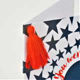 Engagement Card, Heart in Stars, Wedding, Embellished with a colourful tassel