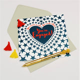 Engagement Card, Heart in Stars, Wedding, Embellished with a colourful tassel