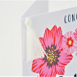 Wedding Congratulations Card, Flowers Heart, Embellished with a colourful tassel