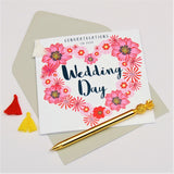 Wedding Congratulations Card, Flowers Heart, Embellished with a colourful tassel