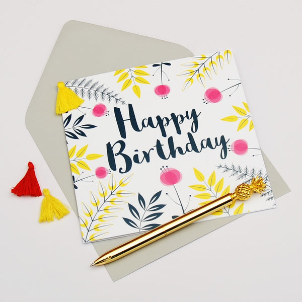 Birthday Card, Spring Flowers, Embellished with a colourful tassel