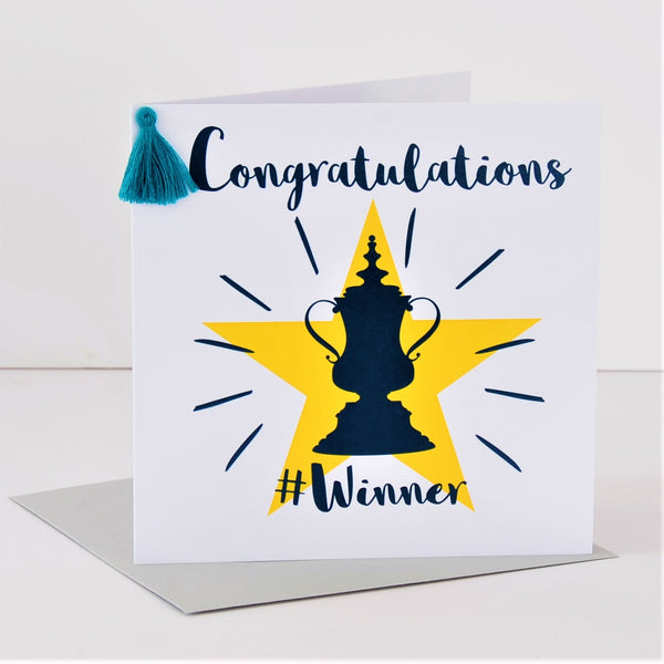 Congratulations Card, #Winner, Embellished with a colourful tassel