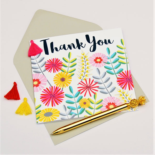 Thank You Card, Flowers, Thank You, Embellished with a colourful tassel