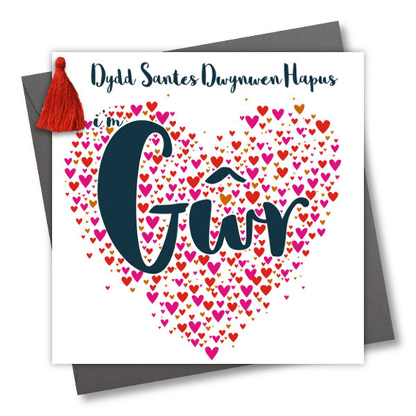 Welsh Husband Valentine's Day Card, Gwr, Heart of Hearts, Tassel Embellished