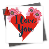 Valentine's Day Card, Big Heart, I Love You, Embellished with a colourful tassel