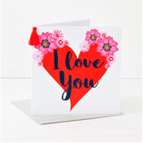 Valentine's Day Card, Big Heart, I Love You, Embellished with a colourful tassel