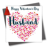 Valentine's Day Card, Husband, Hearts, Embellished with a colourful tassel