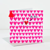 Valentine's Day Card, Hearts Background, Embellished with a colourful tassel