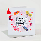 Valentine's Day Card, Butterfly Wreath, Embellished with a colourful tassel
