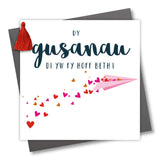 Welsh Valentine's Day Card, Paper Plane, Your Kisses, Tassel Embellished