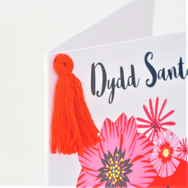 Welsh Wife Valentine's Day Card, Gwraig, Big Heart, Tassel Embellished