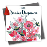 Welsh Valentine's Day Card, Bouquet, Happy Valentine's Day, Tassel Embellished