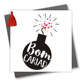 Welsh Valentine's Day Card, Bomb, Love Bomb, Embellished with a colourful tassel