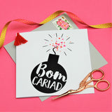 Welsh Valentine's Day Card, Bomb, Love Bomb, Embellished with a colourful tassel