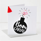 Welsh Valentine's Day Card, Bomb, Love Bomb, Embellished with a colourful tassel