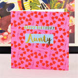 Birthday Card, Aunty Pink Flowers, text foiled in shiny gold