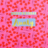 Birthday Card, Aunty Pink Flowers, text foiled in shiny gold