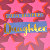 Birthday Card, Daughter Pink Stars, text foiled in shiny gold
