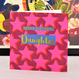 Birthday Card, Daughter Pink Stars, text foiled in shiny gold