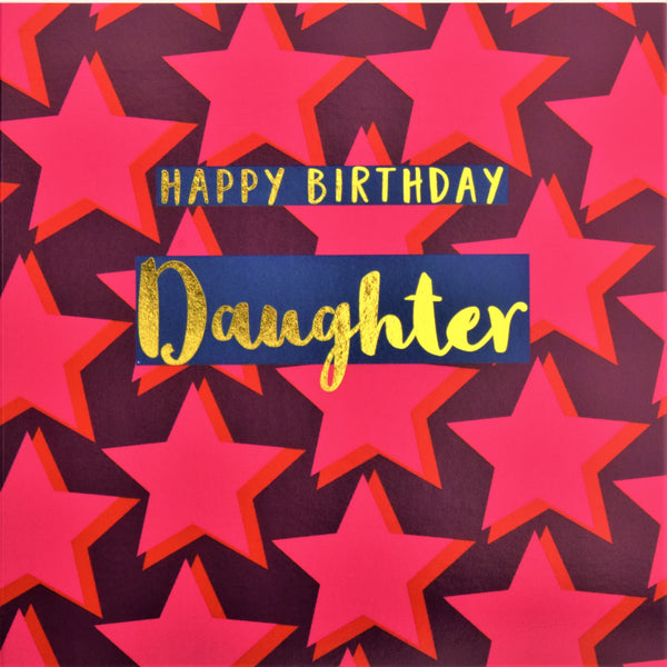 Birthday Card, Daughter Pink Stars, text foiled in shiny gold