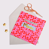 Birthday Card, Mum Pink Flowers, Happy Birthday Mum, text foiled in shiny gold