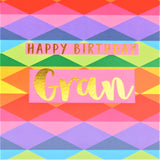 Birthday Card, Gran, Colourful Diamonds, text foiled in shiny gold