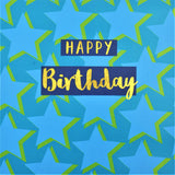 Birthday Card, Stars, Happy Birthday, text foiled in shiny gold