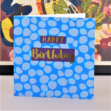 Birthday Card, Dots, Happy Birthday, text foiled in shiny gold