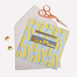 Birthday Card, Step Mum Leaves, text foiled in shiny gold