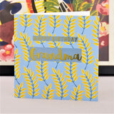 Birthday Card, Grandma, Leaves, text foiled in shiny gold