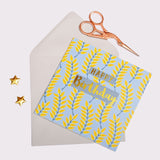 Birthday Card, Leaves, Happy Birthday, text foiled in shiny gold