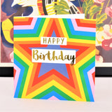 Birthday Card, Colour Stars, Happy Birthday, text foiled in shiny gold