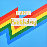 Birthday Card, Colour Bolt, Happy Birthday, text foiled in shiny gold