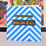 Birthday Card, Son-in-law Blue Chevrons, text foiled in shiny gold