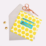 Birthday Card, Auntie Yellow Flowers, text foiled in shiny gold