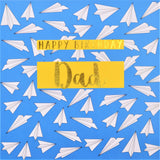 Birthday Card, Dad Paper Planes, Happy Birthday Dad, text foiled in shiny gold