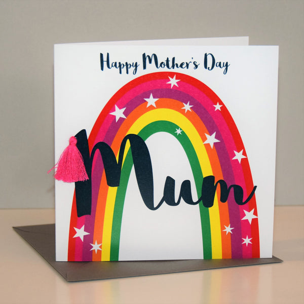 Mother's Day Card, Rainbow, Mum, Embellished with a colourful tassel