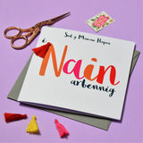 Welsh Nan Mother's Day Card, Sul y Mamau Hapus Nain, Tassel Embellished
