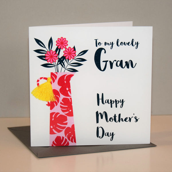 Mother's Day Card, Flowers, Lovely Gran, Embellished with a colourful tassel