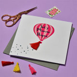 Welsh Mother's Day Card, Sul y Mamau Hapus, Hot air balloon, Tassel Embellished