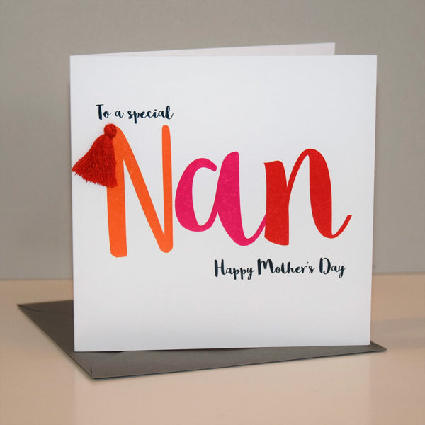 Mother's Day Card, To a special Nan, Embellished with a colourful tassel