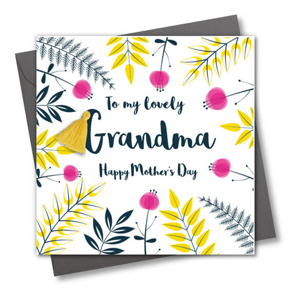 Mother's Day Card, Floral, Lovely Grandma, Embellished with a colourful tassel