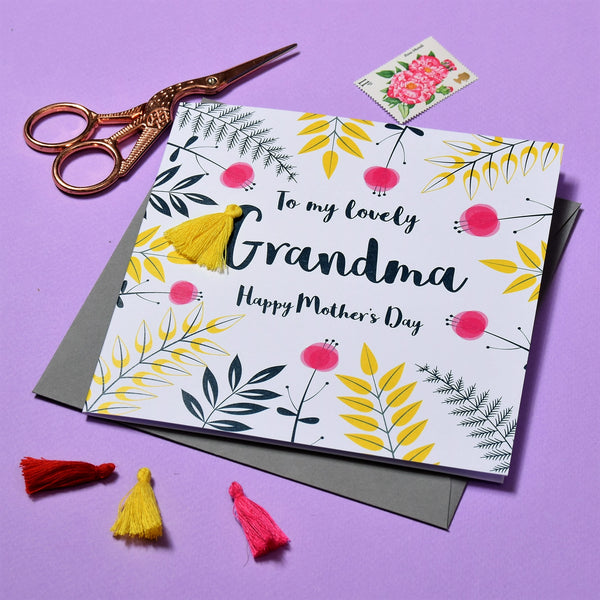 Mother's Day Card, Floral, Lovely Grandma, Embellished with a colourful tassel