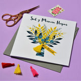 Welsh Mother's Day Card, Sul y Mamau Hapus, Flowers Bouquet, Tassel Embellished